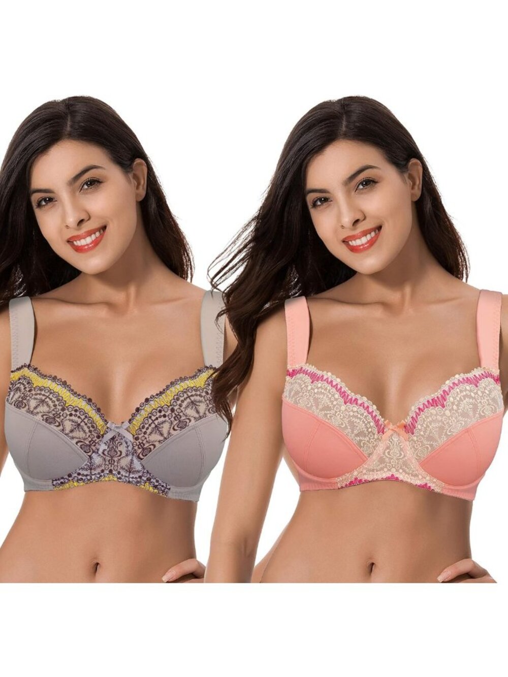 Plus Size Lace Underwire Minimizer Bra - Embroidered Comfort & Support